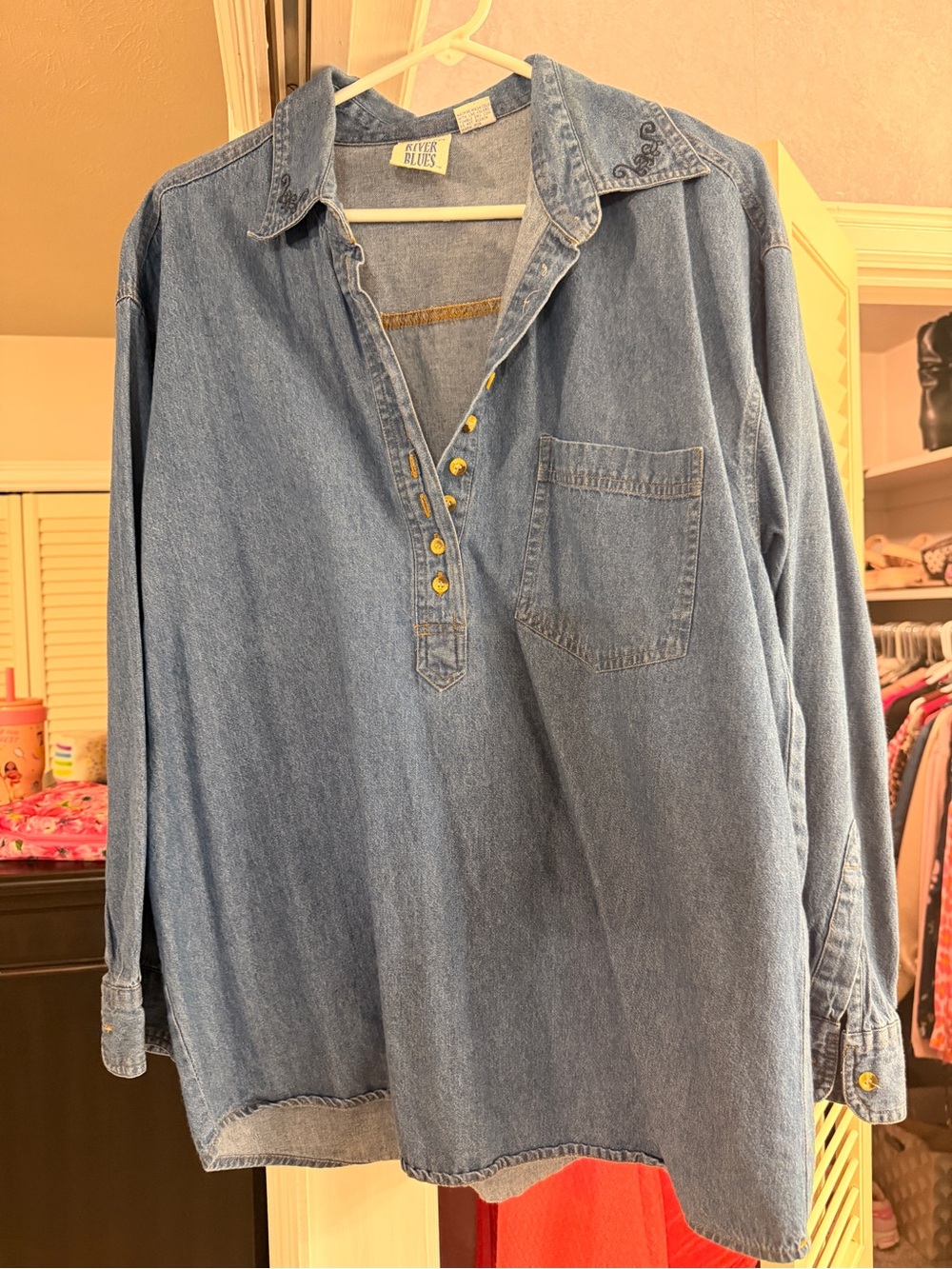 River Blues Denim Pullover Shirt - Light Blue Denim